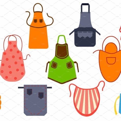 Kitchen apron set icons concept cover image.