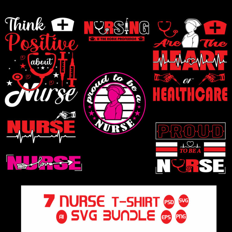 Nursing lettering quotes design vector bundle graphic, Nurses ...