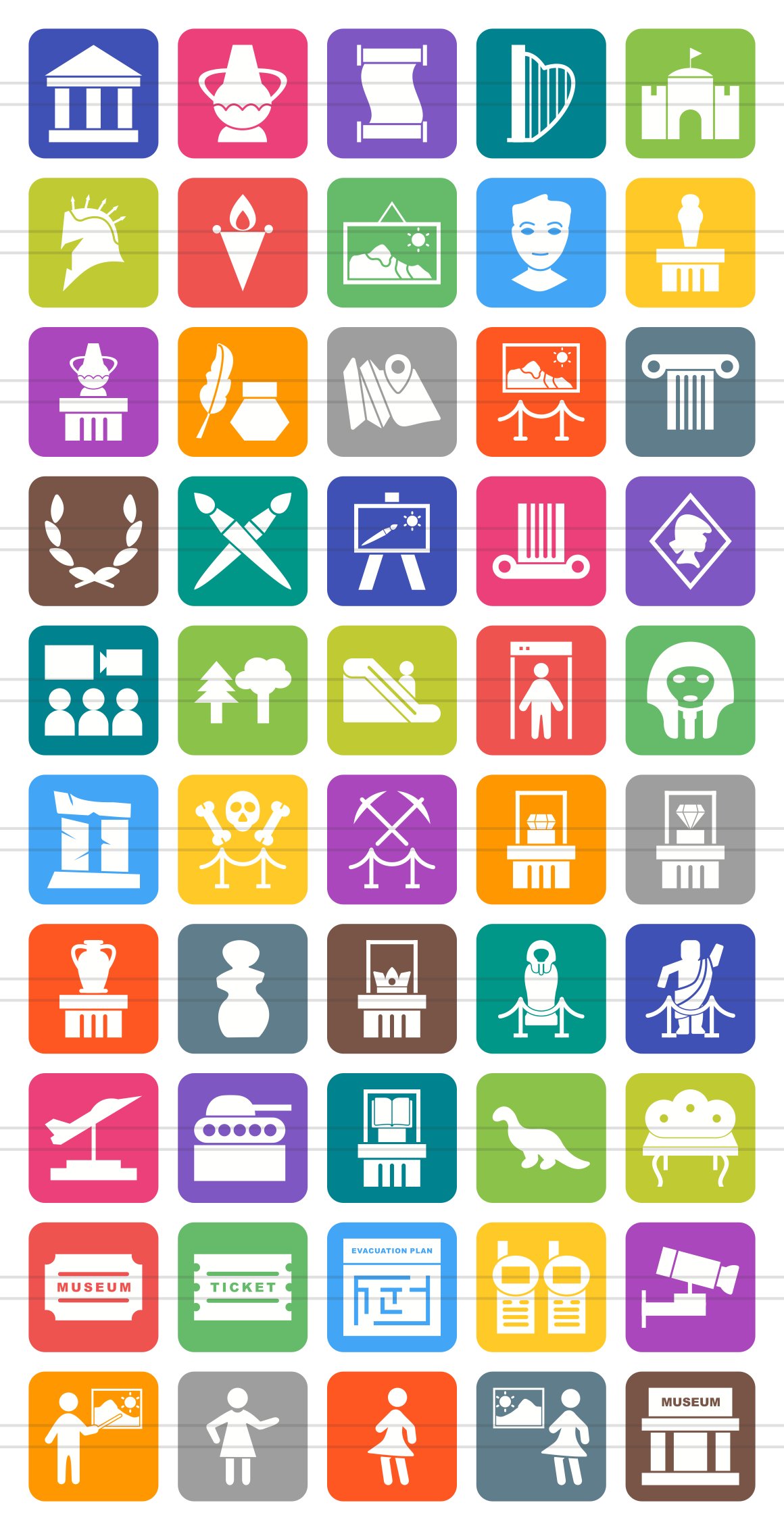 50 Museum Flat Round Corner Icons preview image.