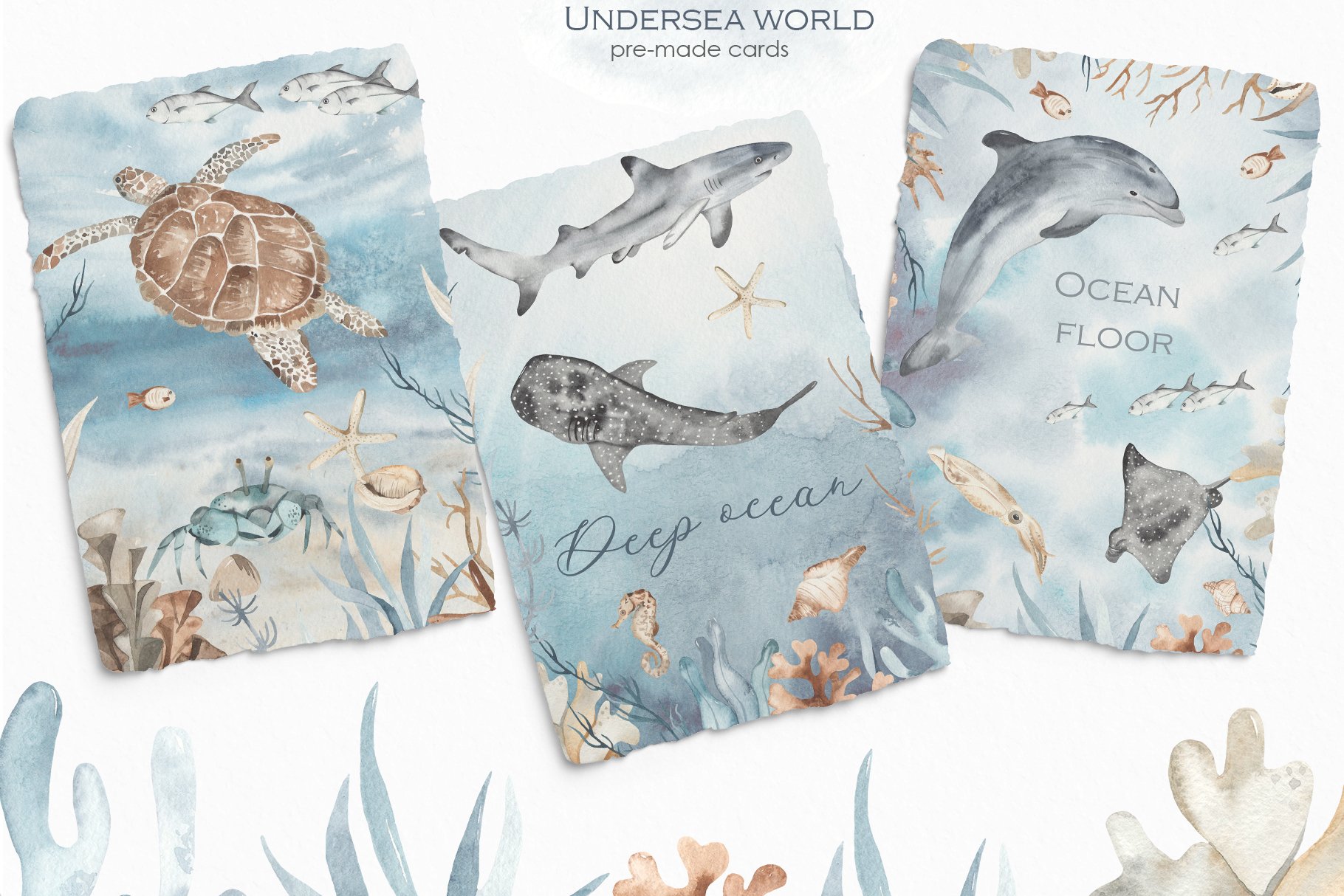 7 watercolor underwater world pre made cards 136
