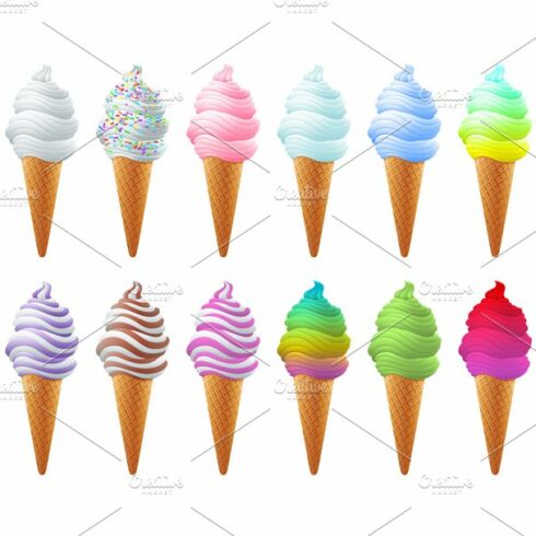 Set of tasty isolated ice cream cover image.