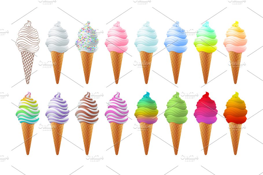 Set of tasty isolated ice cream cover image.