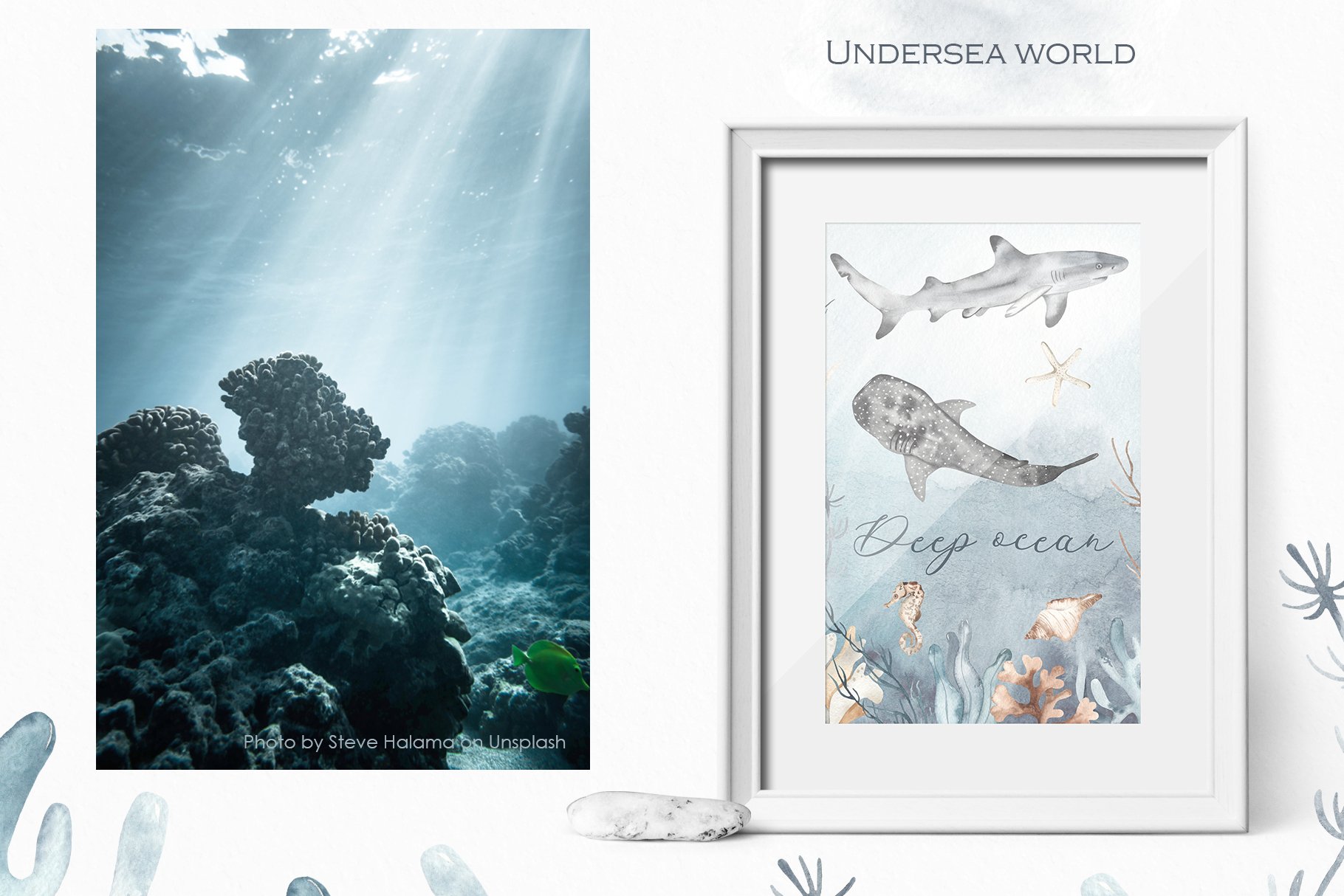 8 watercolor underwater world pre made cards 380