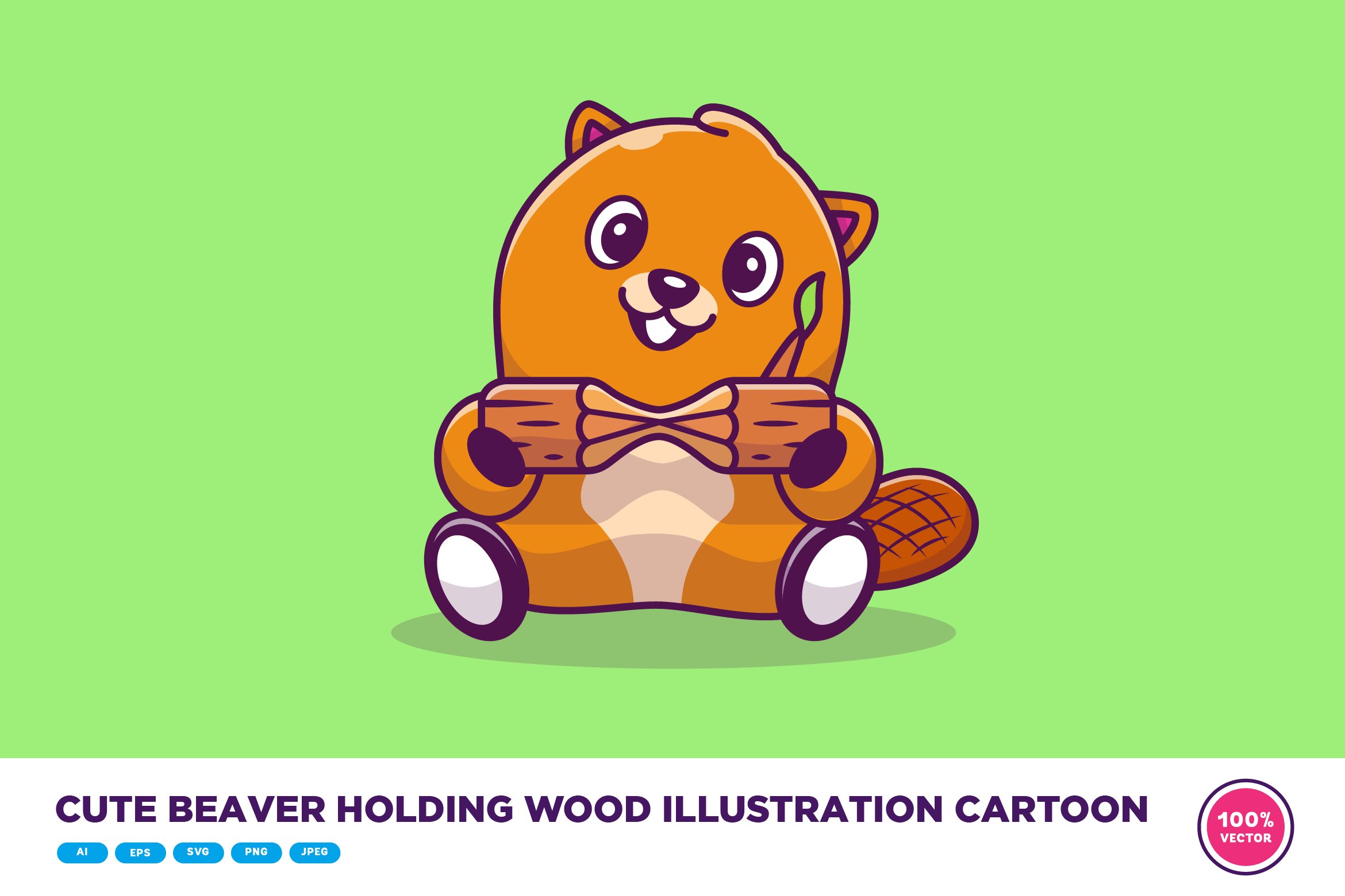 Cute Beaver Holding Wood Cartoon cover image.