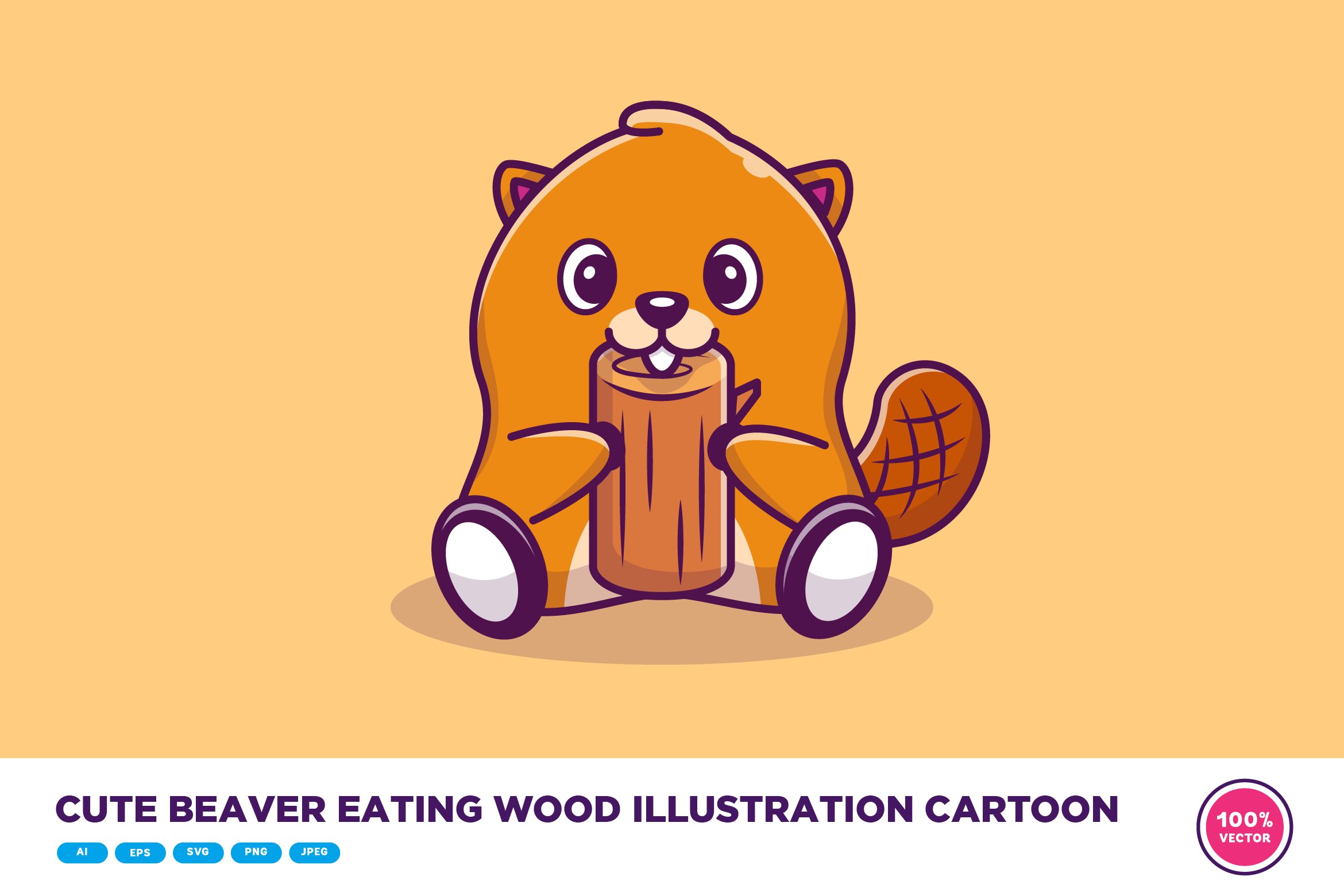 Cute Beaver Eating Wood Illustration cover image.