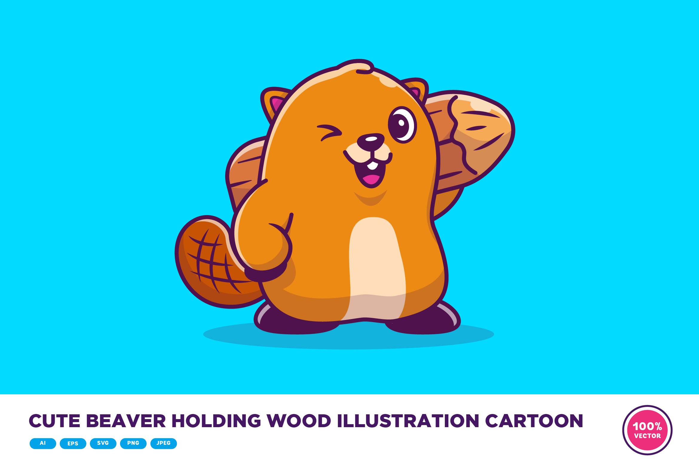 Cute Beaver Holding Wood Cartoon cover image.