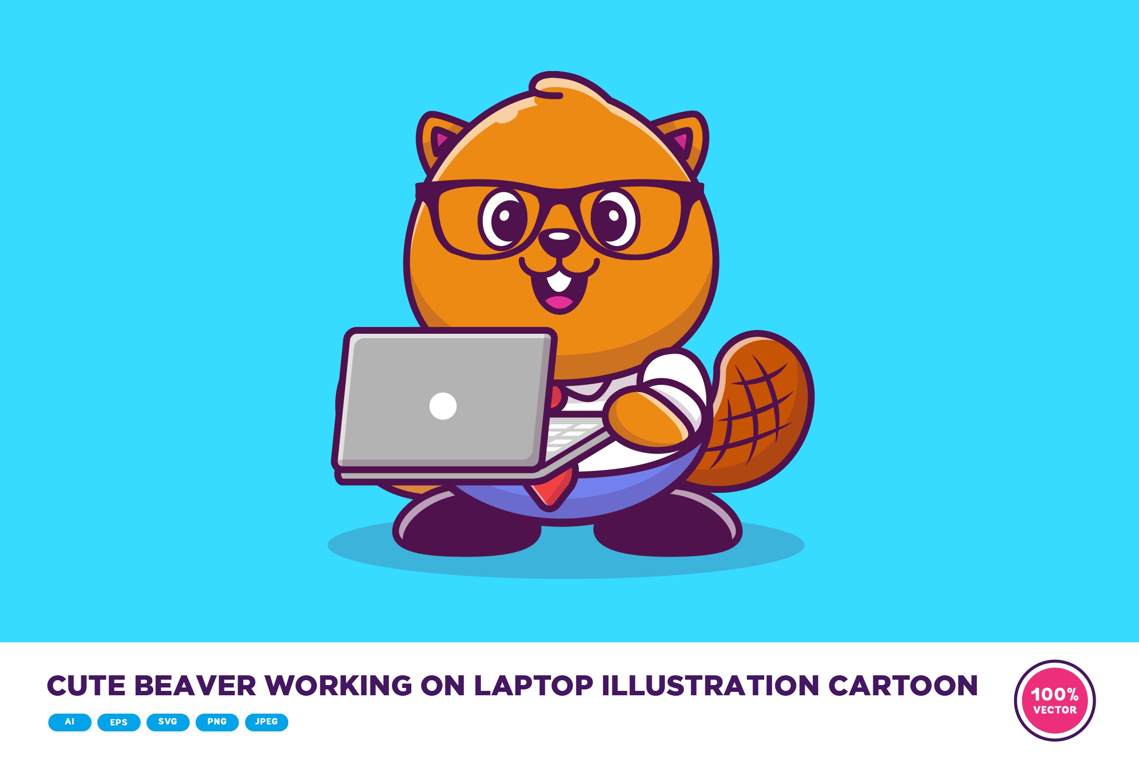 Cute Beaver Working On Laptop cover image.