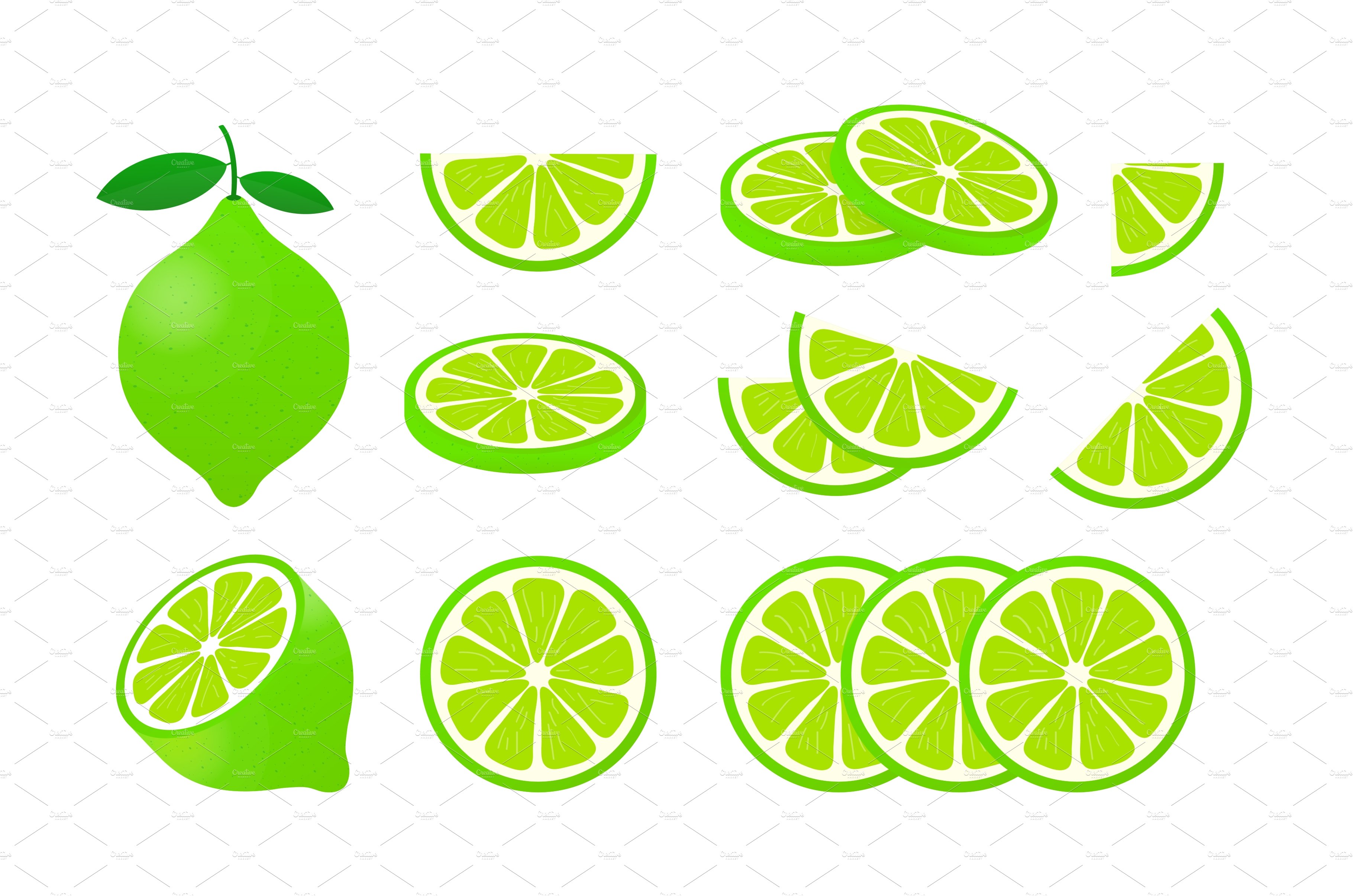 Lime with green leaves, slice citrus cover image.