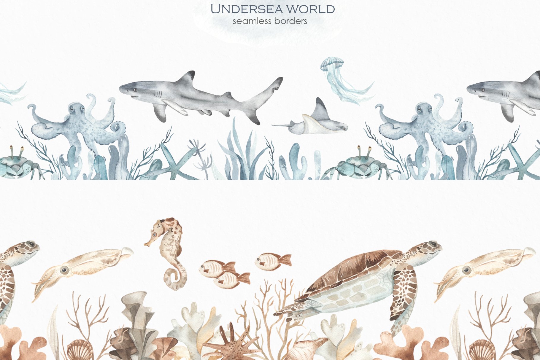 9 watercolor underwater world seamless borders 254