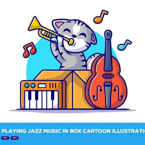 Cute Cat Playing Jazz Music In Box cover image.