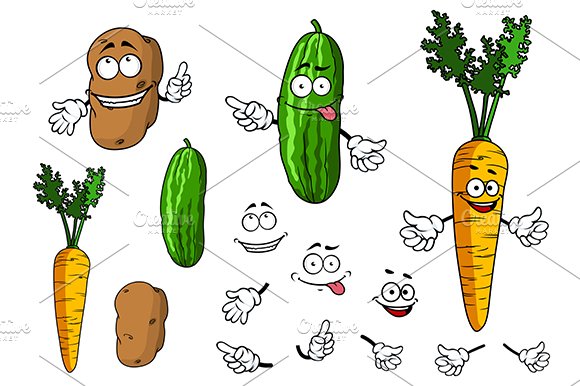 Cartoon vegetable characters cover image.