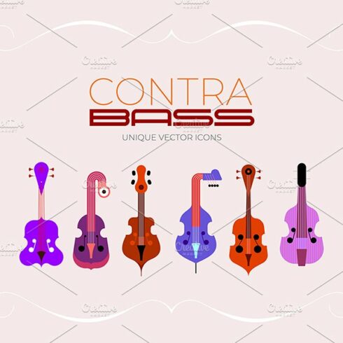 Contrabass, Double Bass vector icons cover image.