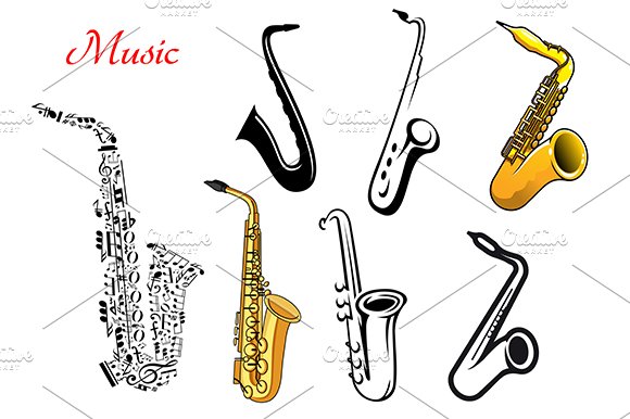Cartoon saxophone music instruments cover image.