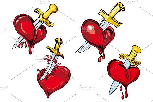 Cartoon heart with dagger tattoo des cover image.