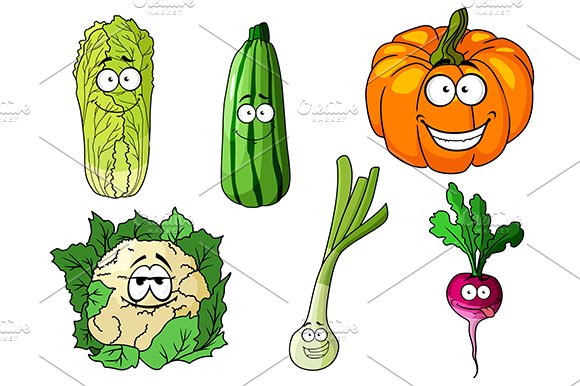 Happy colorful fresh cartoon vegetab cover image.