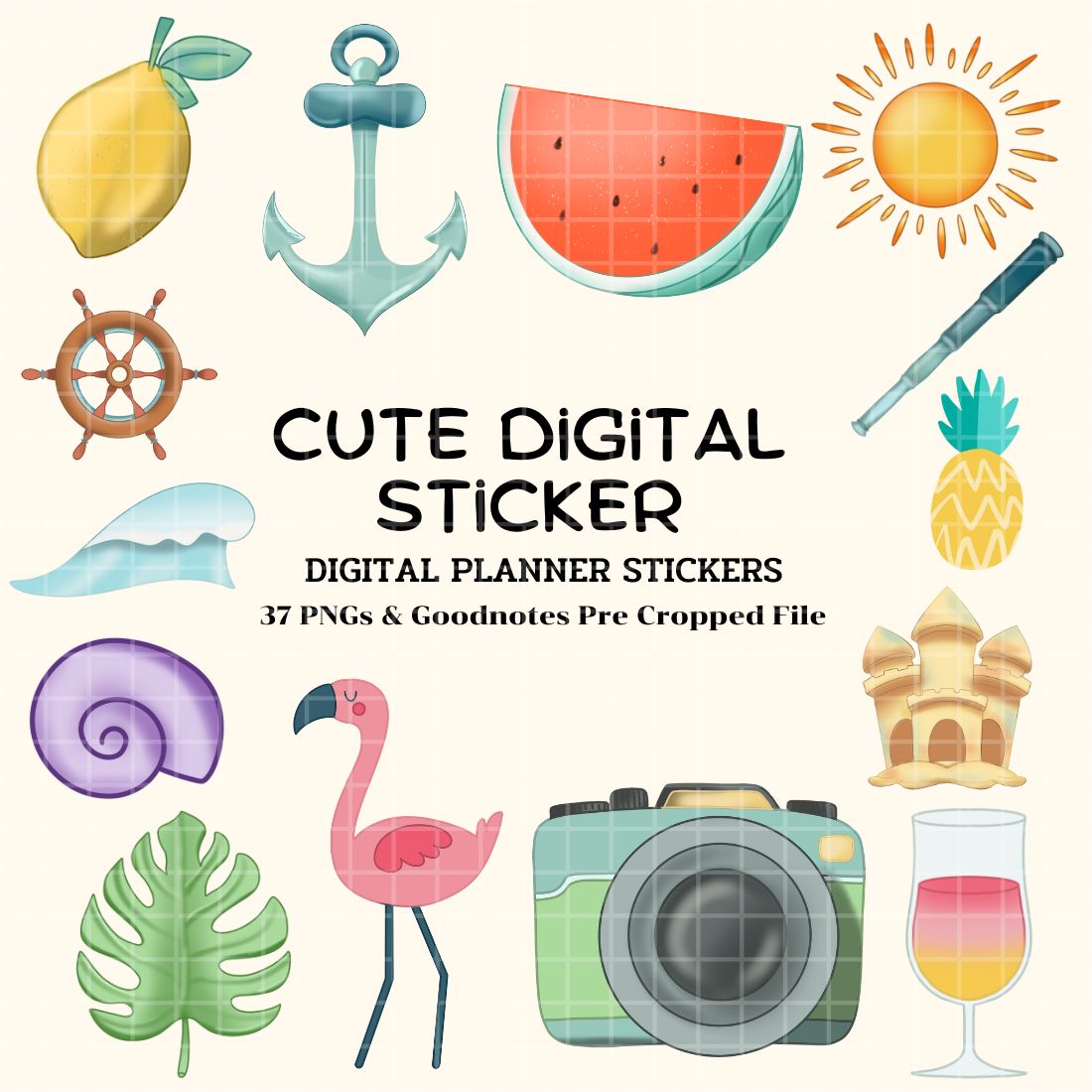 Summer Theme Digital Sticker Pack preview image.