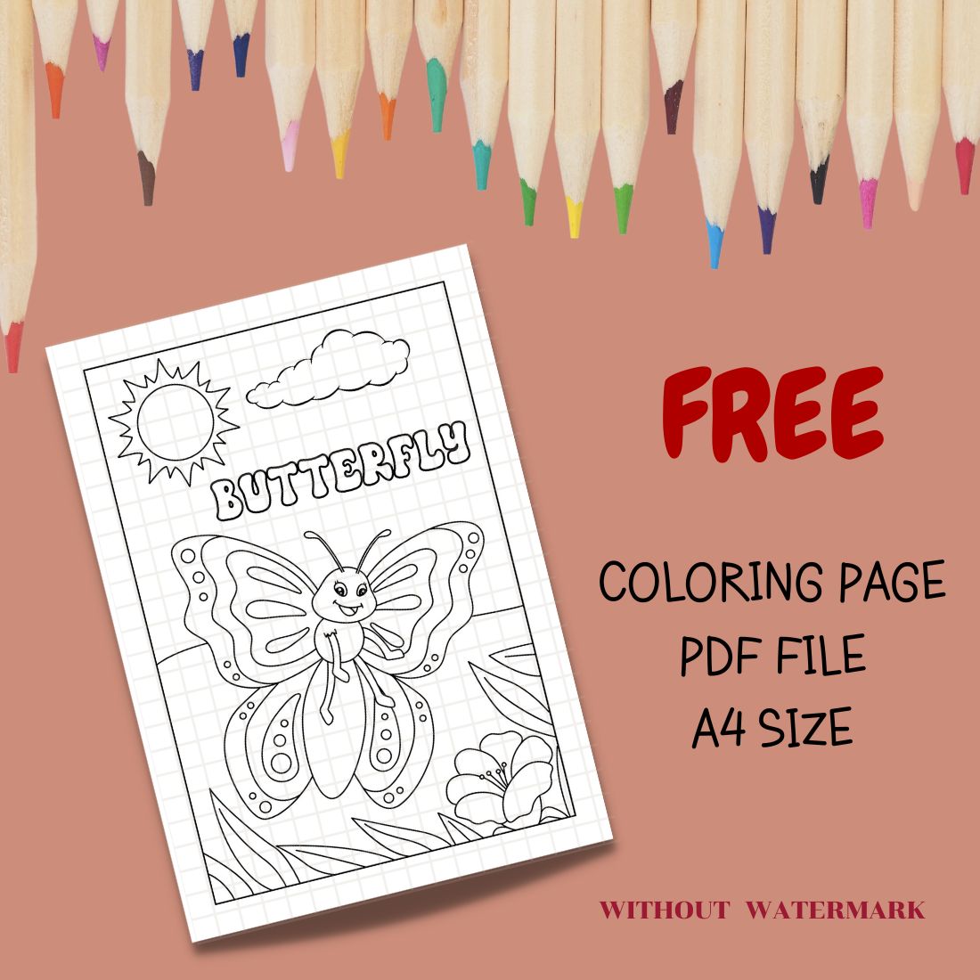 FREE BUTTERFLY COLORING PAGE cover image.