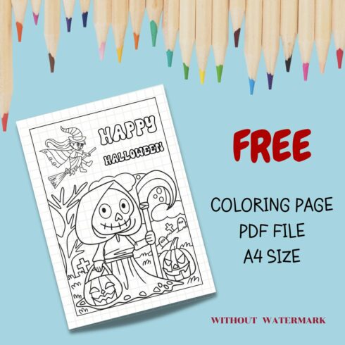 FREE HAPPY HALLOWEEN COLORING PAGE cover image.