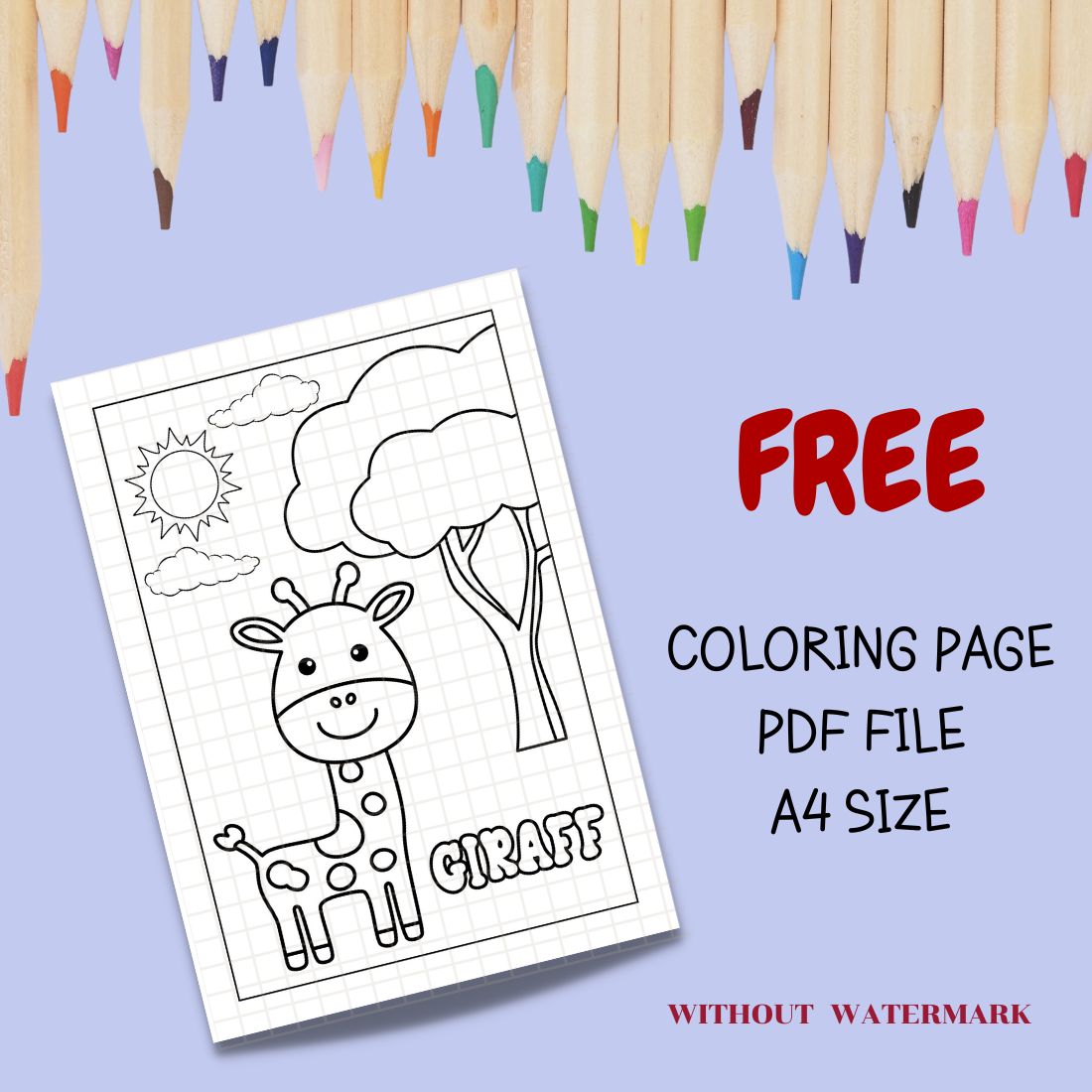 FREE GIRAFF COLORING PAGE cover image.