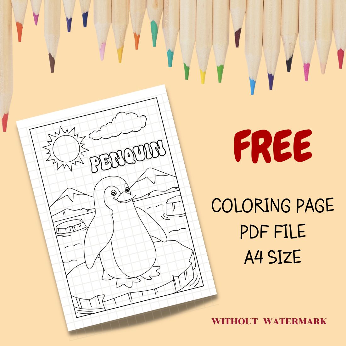 FREE PENQUIN COLORING PAGE cover image.