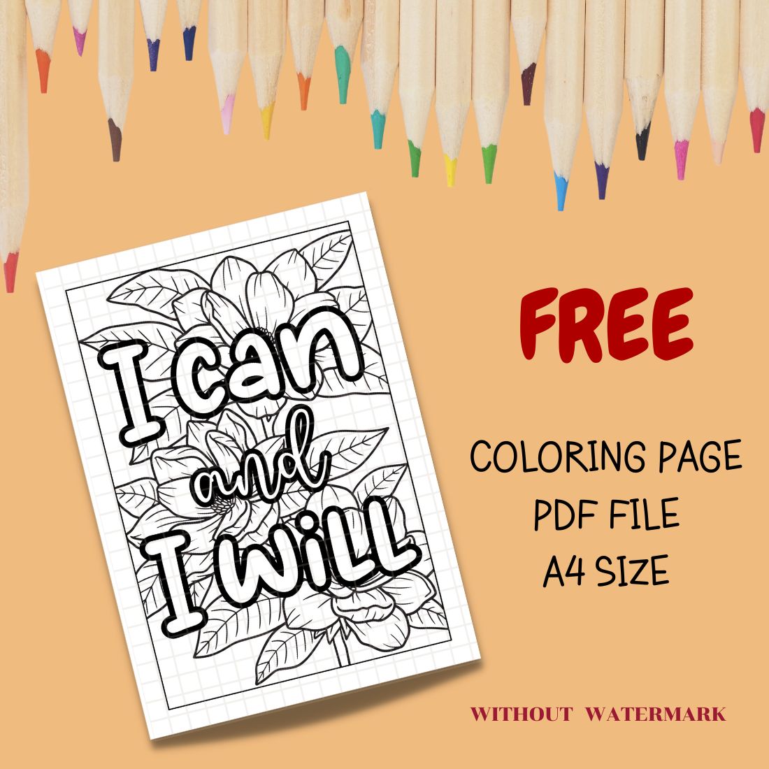 FREE MOTIVATION QUOTE COLORING PAGE cover image.