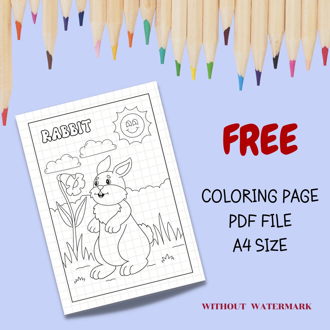 FREE RABBIT COLORING PAGE cover image.