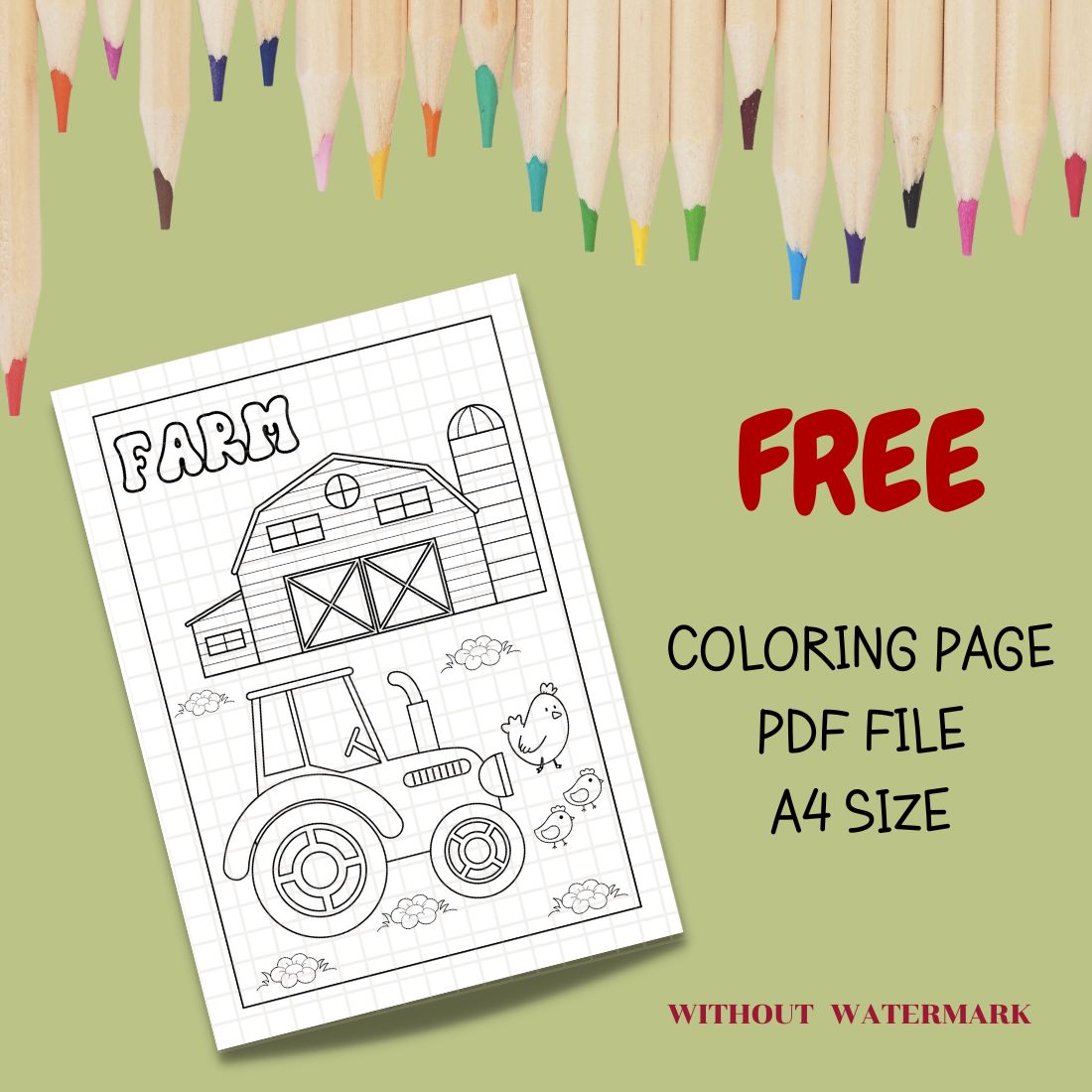 FREE FARM COLORING PAGE cover image.