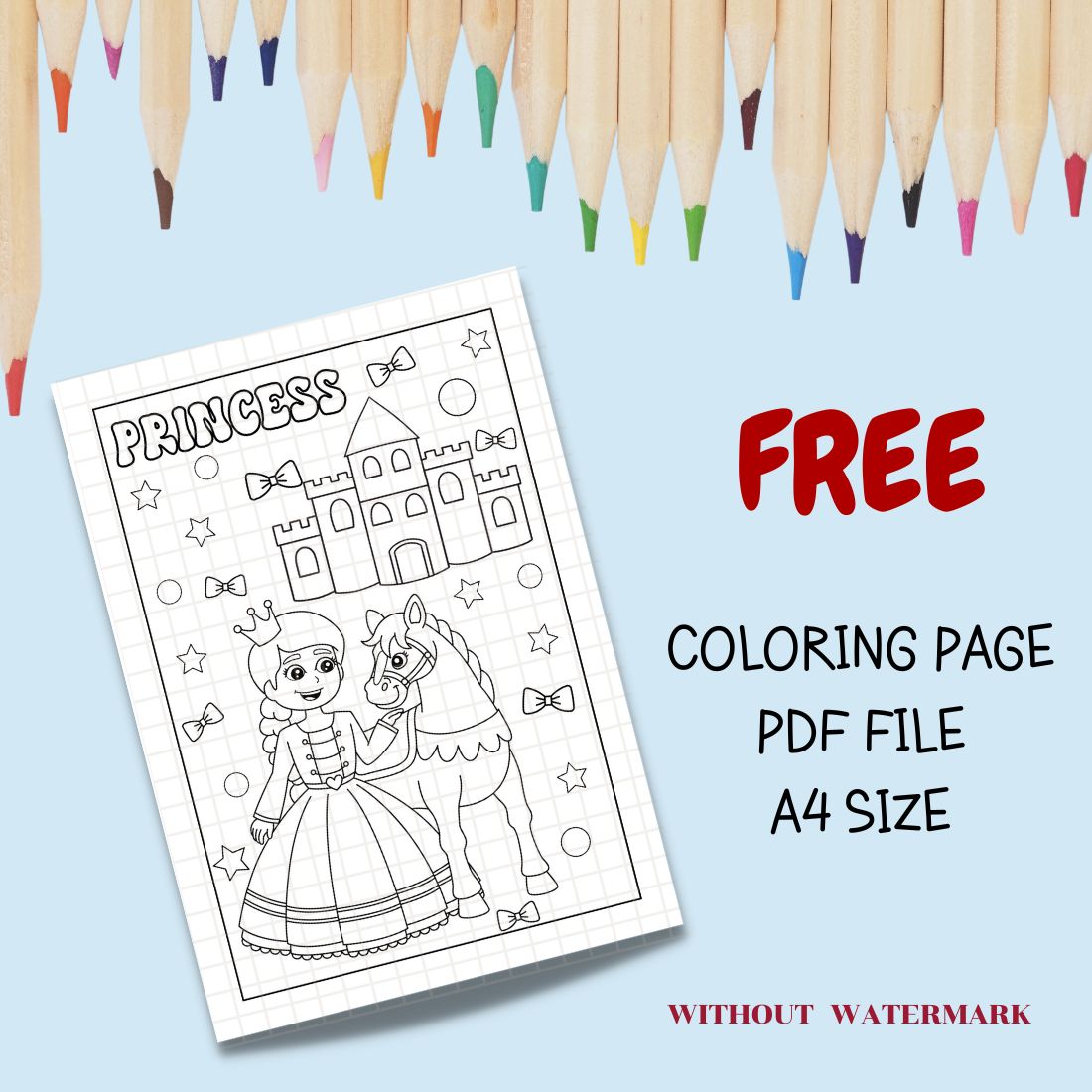 FREE PRINCESS COLORING PAGE cover image.