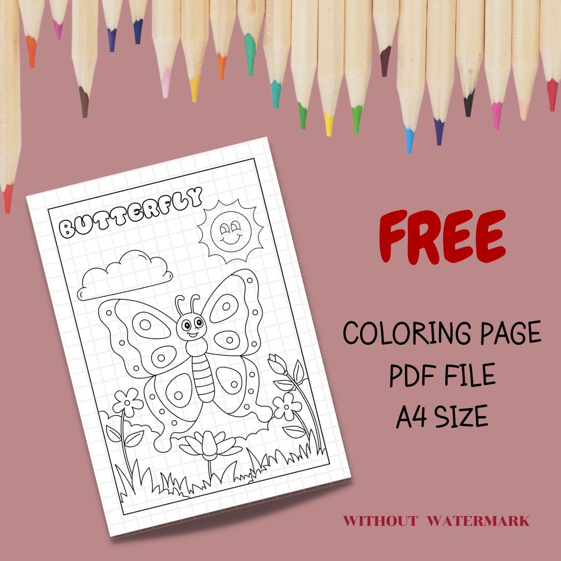 FREE BUTTERFLY COLORING PAGE cover image.