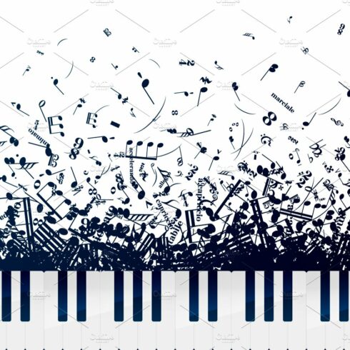 Musical notes with piano keyboard cover image.