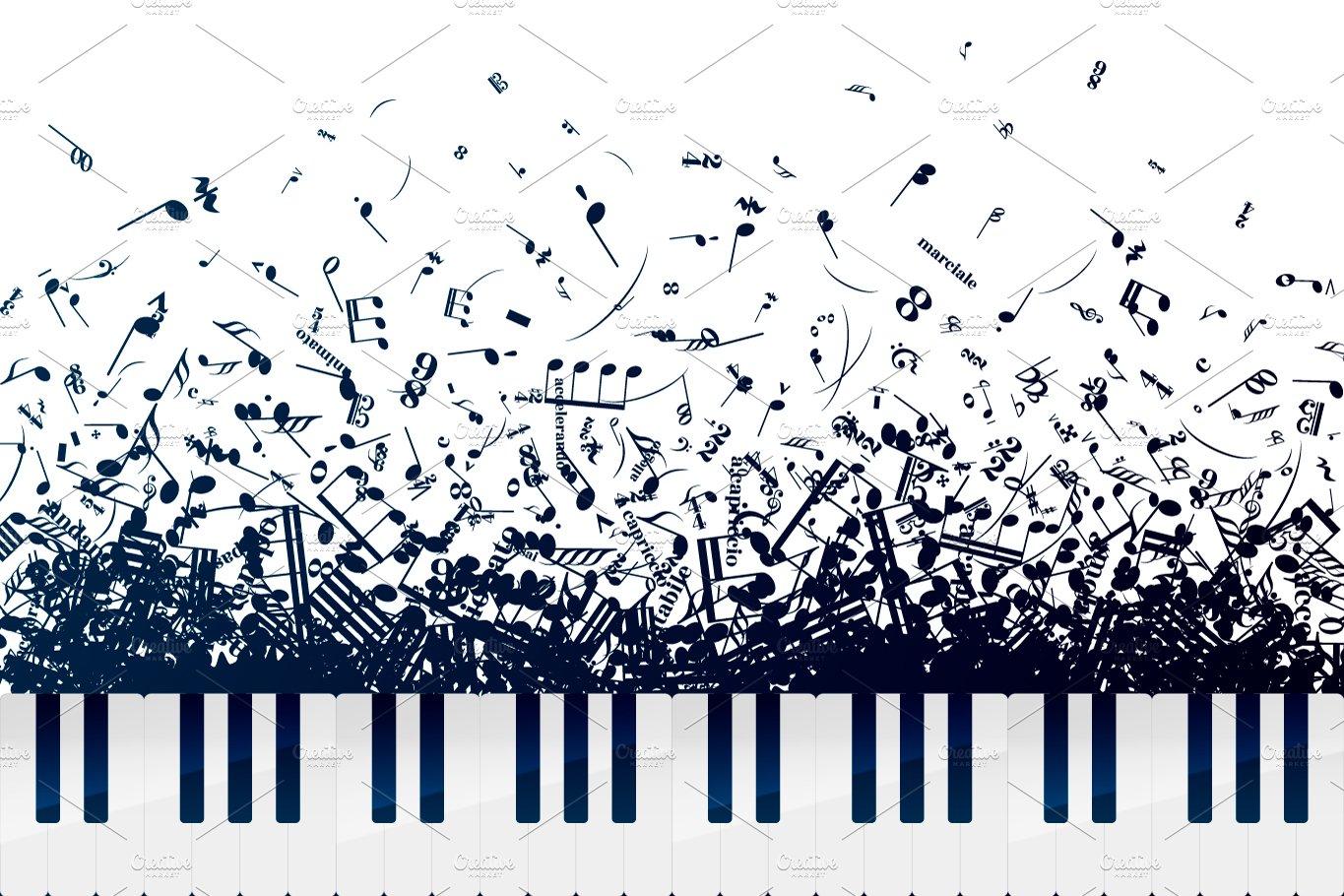 Musical notes with piano keyboard cover image.