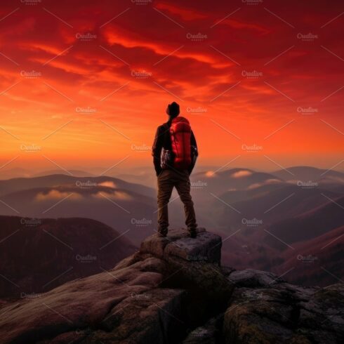 The man atop the red mountain gazed at the setting sun and orang cover image.