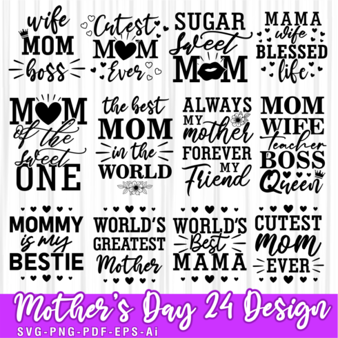 Mother's Day Inspirational & Motivational Quotes SVG T shirt Design Vector Bundle, Mothers Day SVG Bundle, Funny Mom Life Quotes SVG Bundle, Mothers Day Quote Vector Designs, Women's Day cover image.