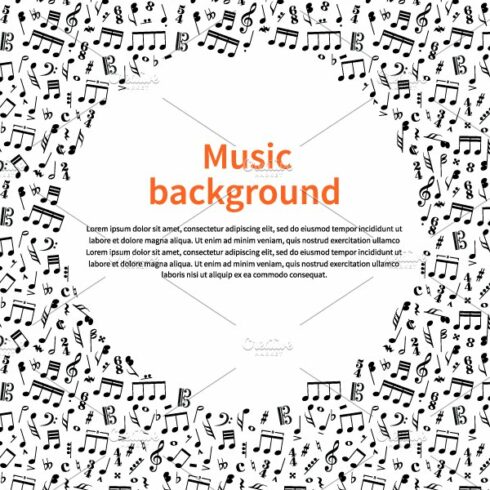 Background with music signs and text cover image.