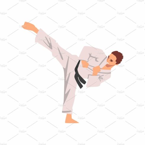 Karate Fighter in Kimono Doing Kick cover image.