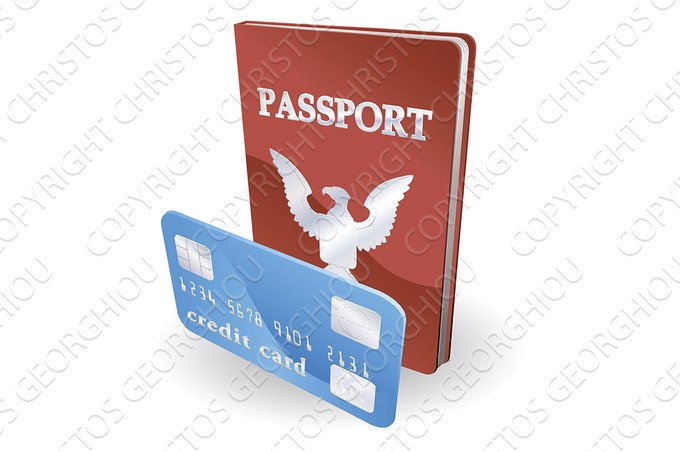 Passport and credit card illustration. Personal identity concept cover image.