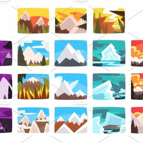 Beautiful mountain landscapes set in different times of day cover image.