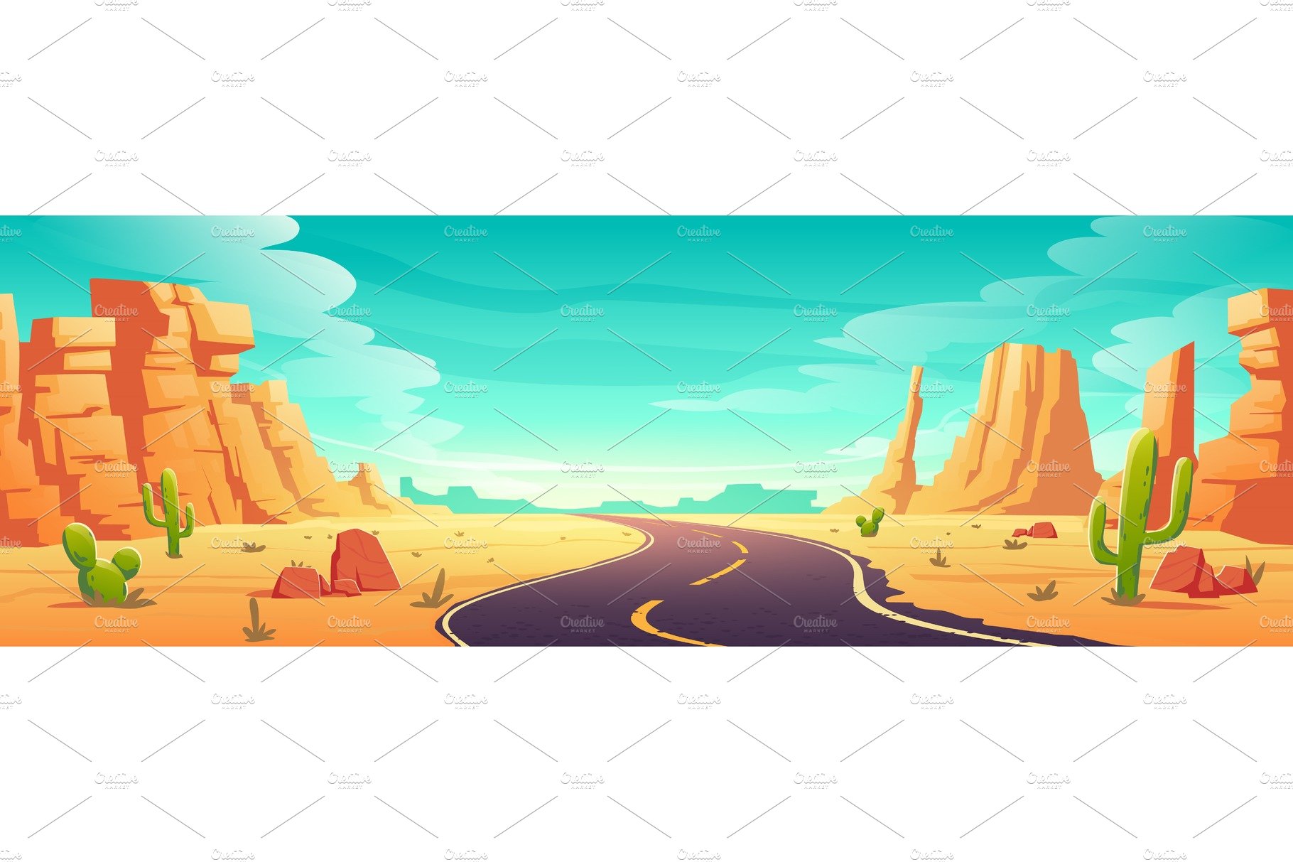 Desert landscape with road, rocks cover image.