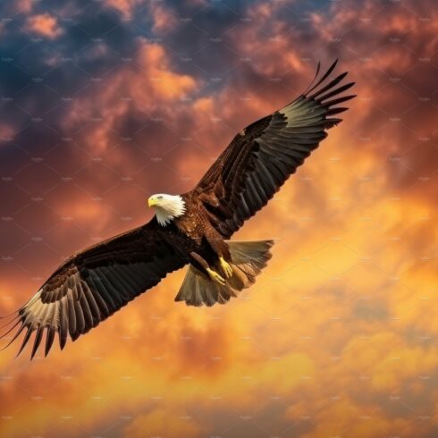 Eagle flying at sunset. Generate Ai cover image.