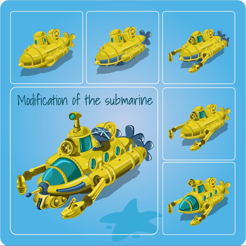 Set of different submarines preview image.