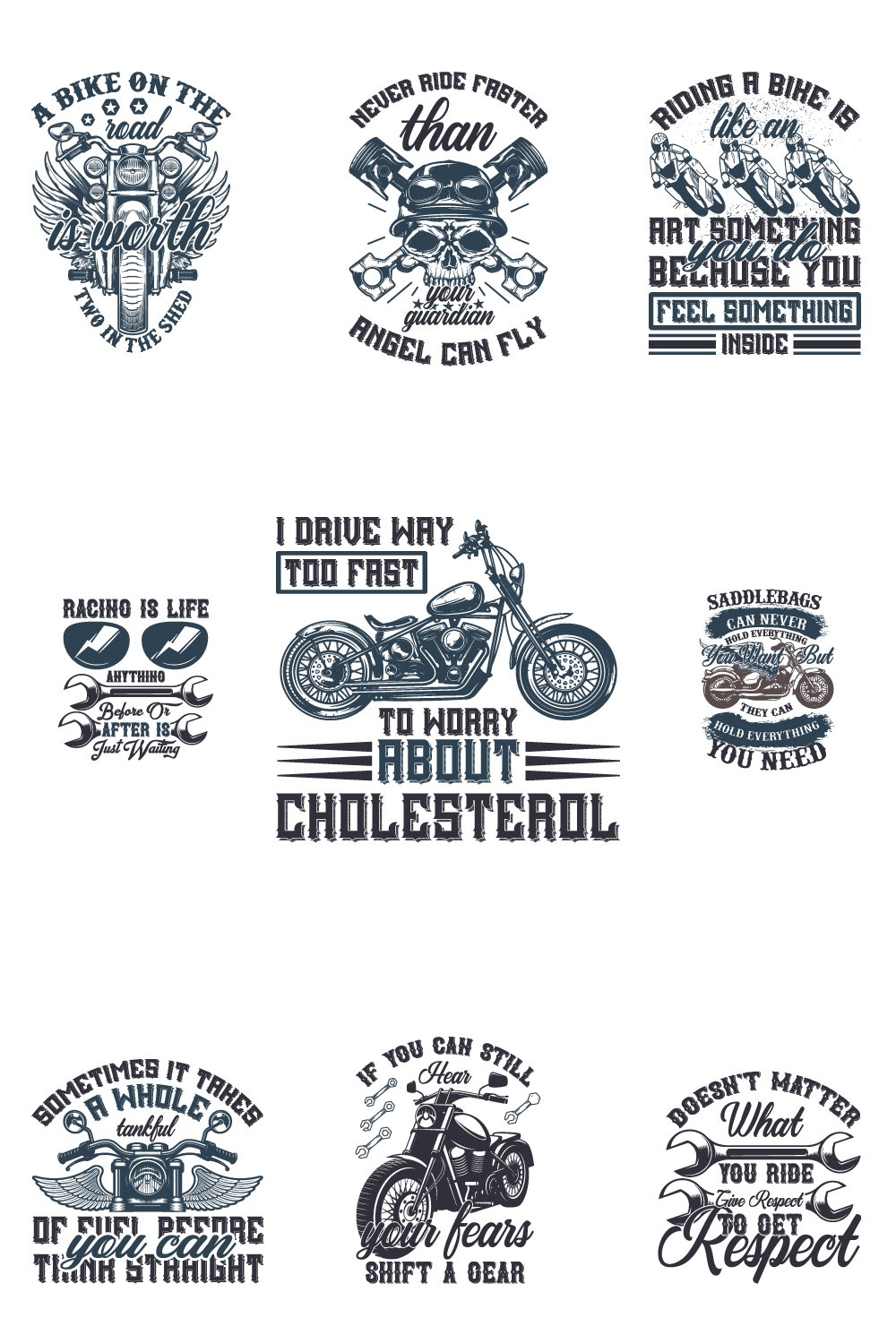 Motorcycle Tshirt Design Bundle Template pinterest preview image.