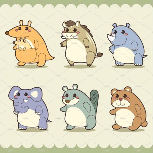 retro cute animals set cover image.