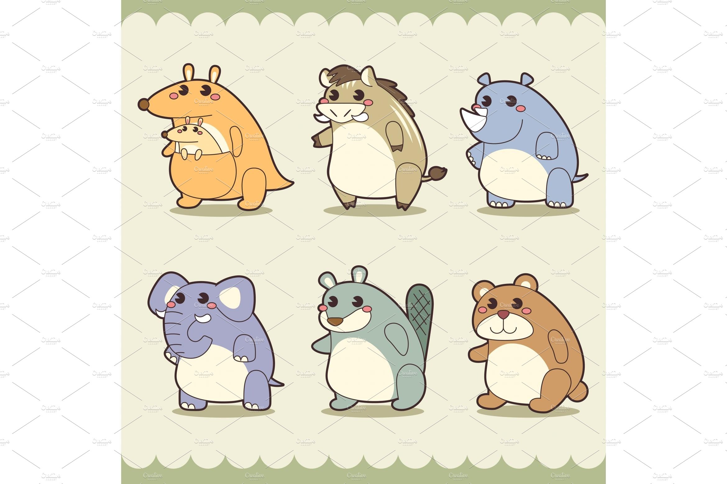 retro cute animals set cover image.