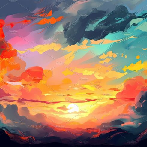 Illustrated sky with clouds, sun, stars, and sunrise or sunset. cover image.