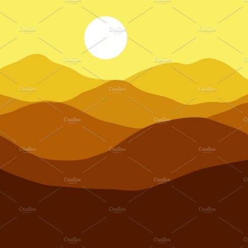 Mountains on the Sun sunset bright background. illustration cover image.