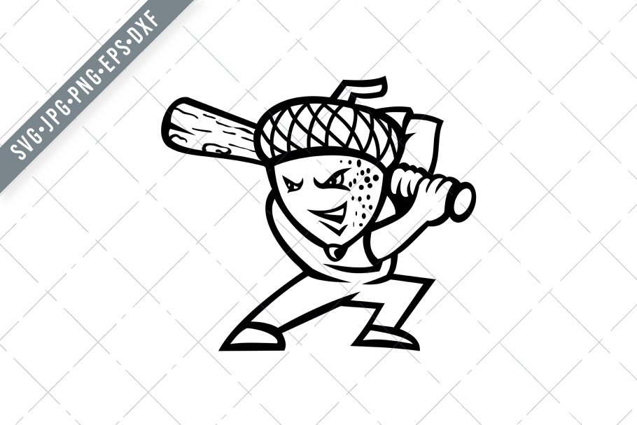 Acorn or Oak Nut Baseball Player SVG cover image.