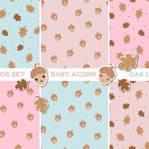 BABY ACORN  vector seamless patterns cover image.