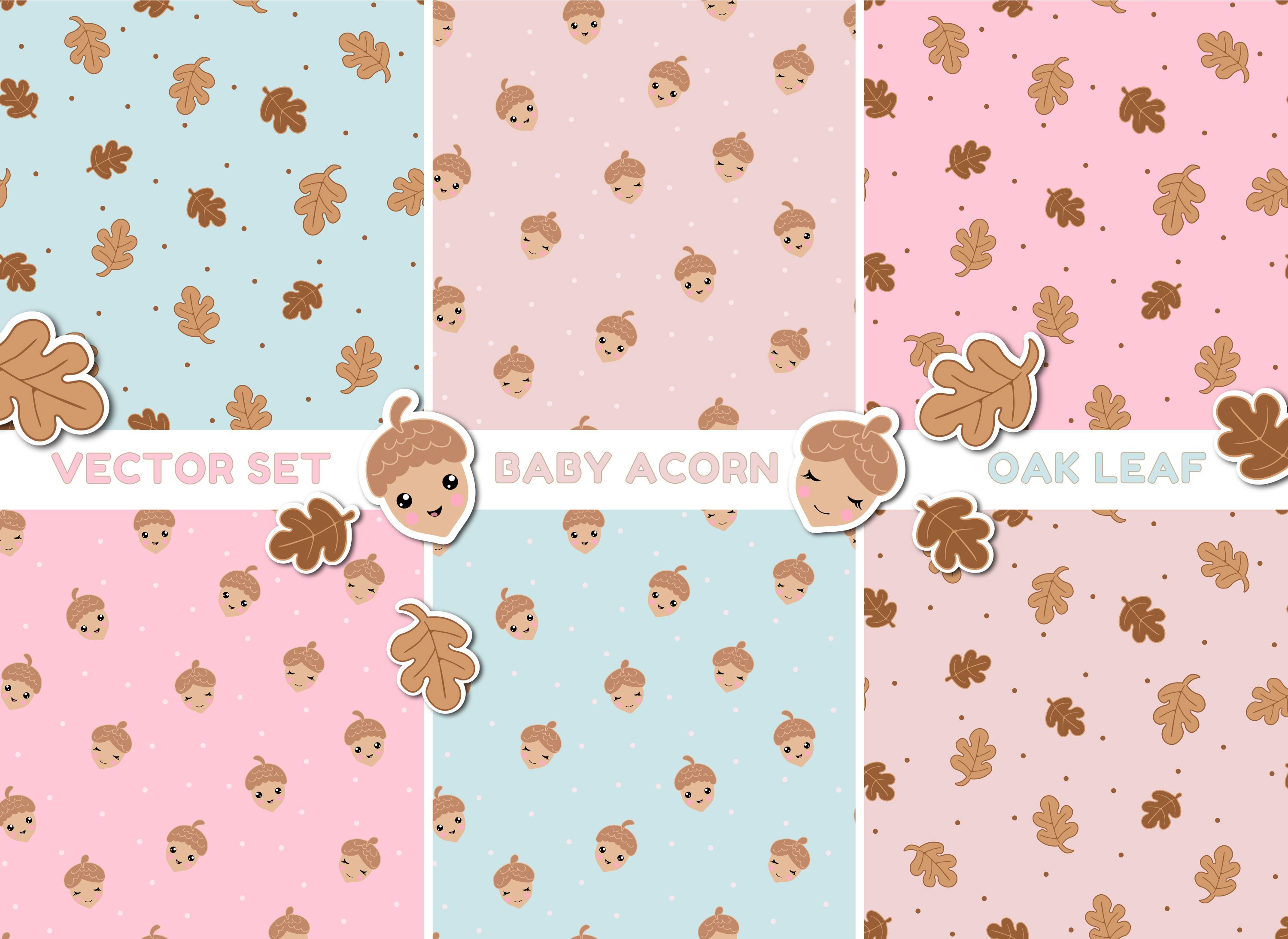 BABY ACORN  vector seamless patterns cover image.