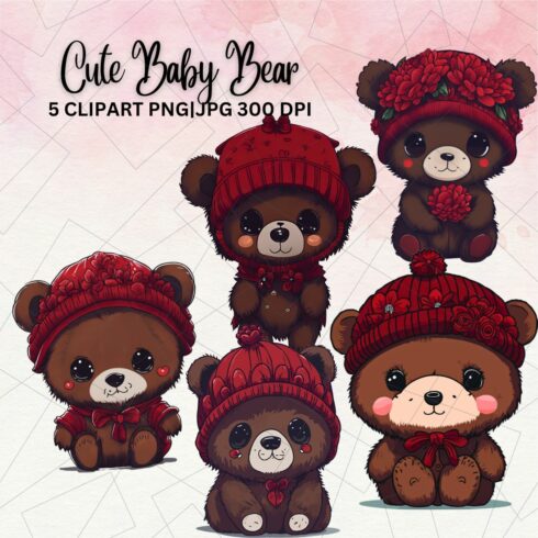 Watercolor Cute Baby Bear Clipart cover image.