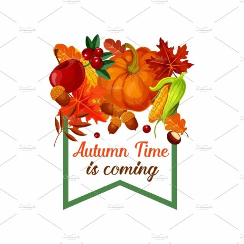 Autumn harvest vector pumpkin leaf poster cover image.
